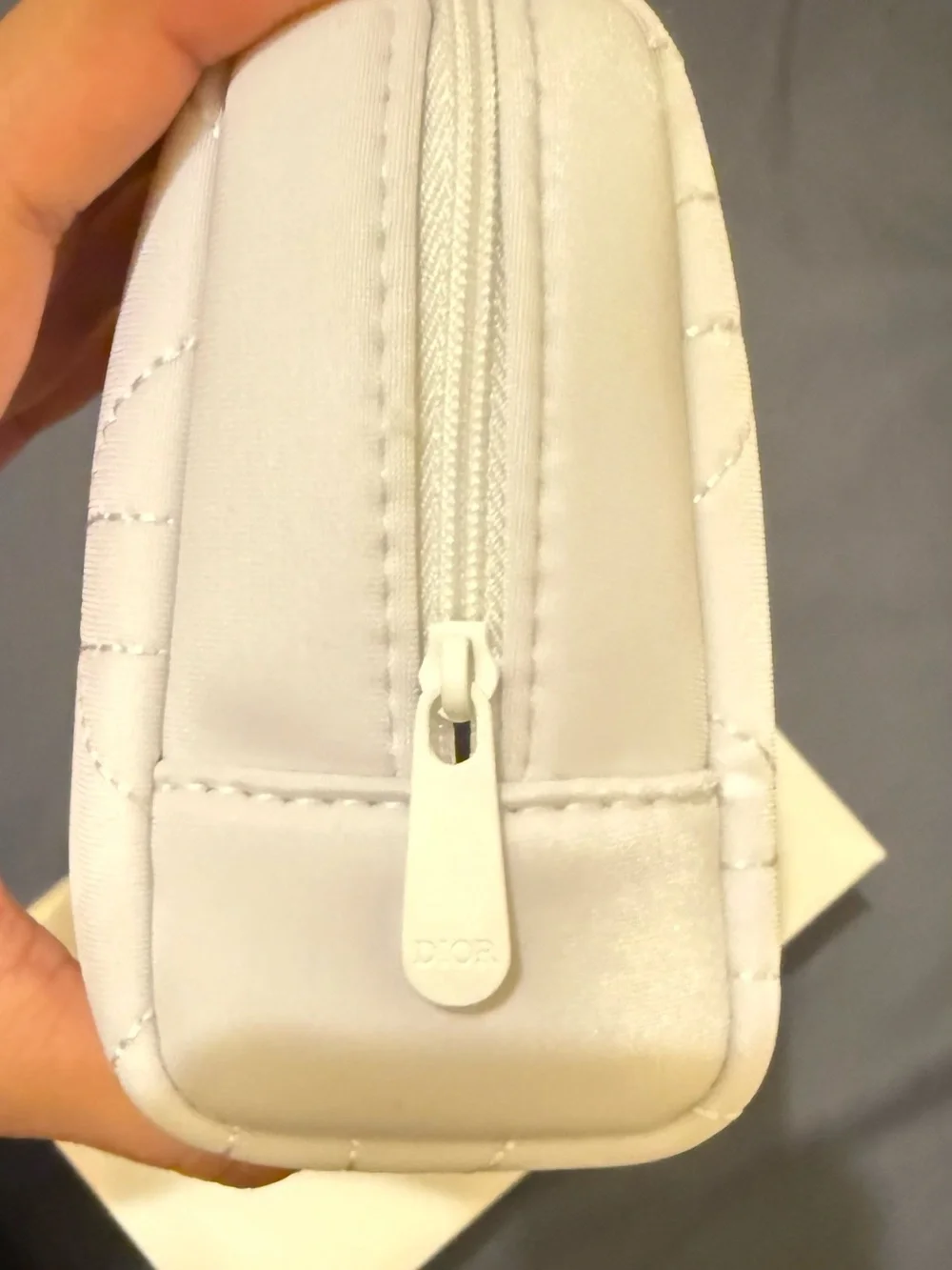 Dior Quilted Cosmetic Pouch in White with CD Logo